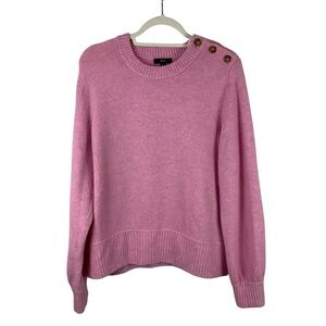 J.Crew Pink Button-Detail Crewneck Sweater in Supersoft Yarn